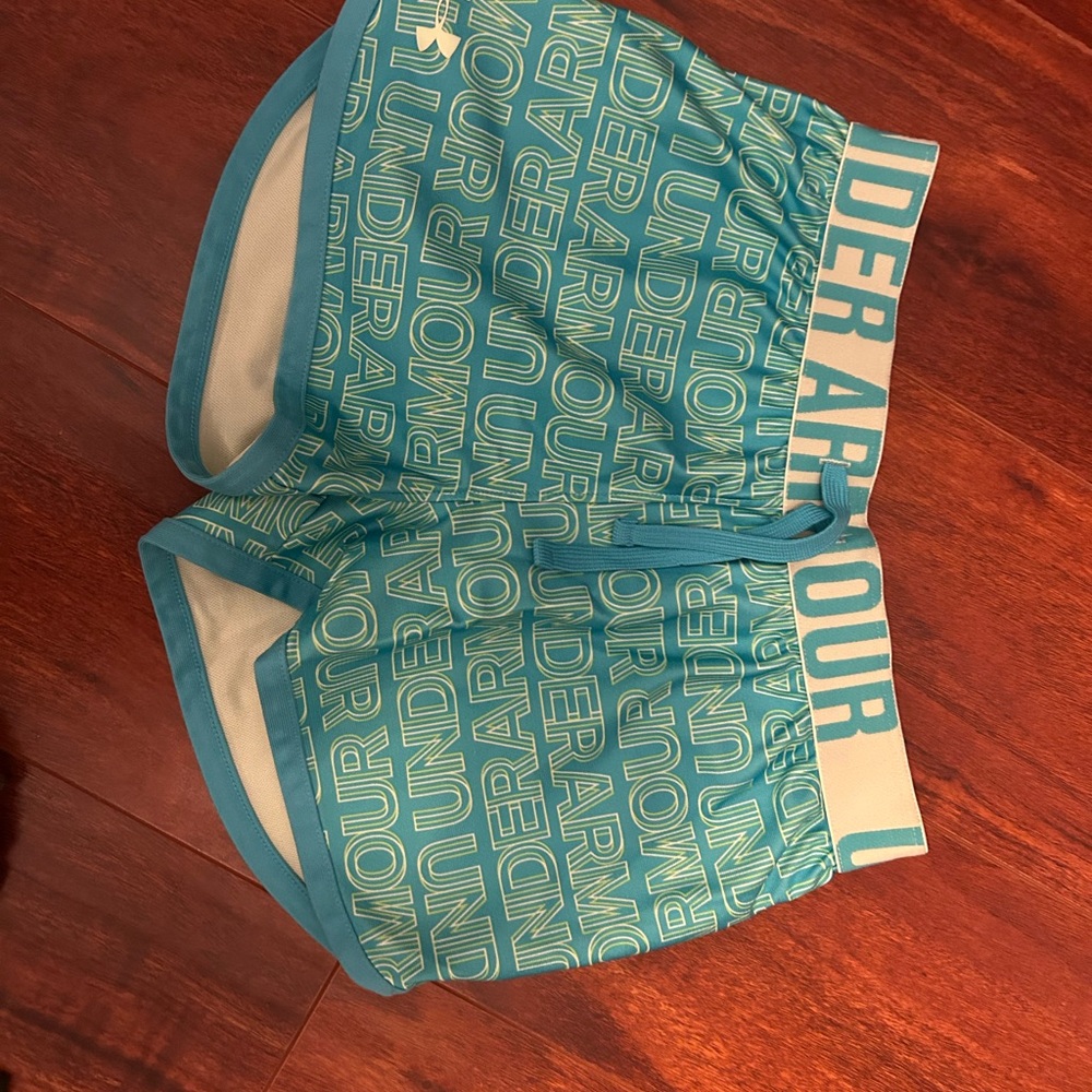 Under Armour Girls Blue And Green Drawstring Athletic Shorts